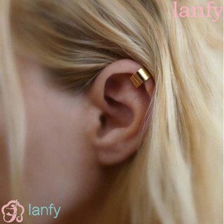 Lanfy ต่างหู แบบคลิปหนีบ ทรงกลม สีทอง สีเงิน ไม่เจาะ เครื่องประดับ 2 ชิ้น 1 คู่