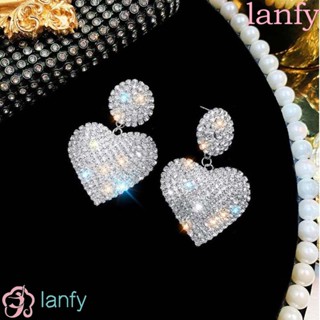 Lanfy ต่างหูสตั๊ด จี้พลอยเทียม แวววาว หรูหรา เครื่องประดับ สําหรับผู้หญิง งานแต่งงาน ปาร์ตี้