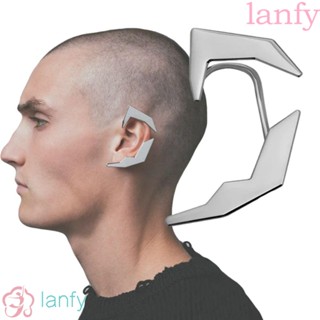 Lanfy ตะขอเกี่ยวหู โลหะ สไตล์เกาหลี ฮิปฮอป ไซเบอร์พังก์ พังก์ สตรีท ใส่ปาร์ตี้ สีเงิน