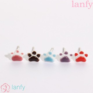 Lanfy ต่างหูสตั๊ด เซรามิค ลายการ์ตูนอุ้งเท้าแมว ขนาดเล็ก สวยหรู เครื่องประดับแฟชั่น สําหรับผู้ชาย