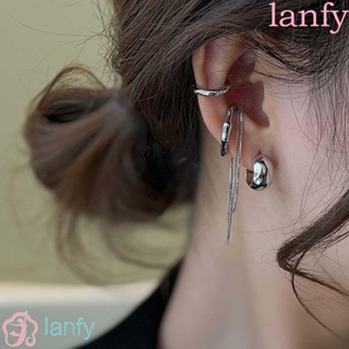 Lanfy ต่างหูโซ่โลหะ สไตล์ฮิปฮอป สําหรับผู้หญิง