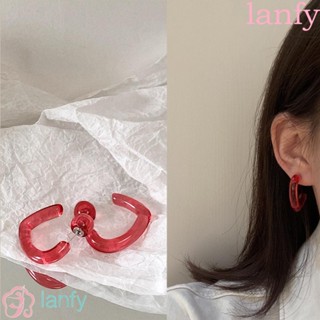 Lanfy ต่างหู รูปตัว C เรียบง่าย หัวใจ ผู้หญิง ใส ดอกพลัม ดอกไม้ เครื่องประดับแฟชั่น