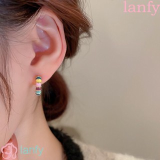 Lanfy ต่างหูห่วง ครึ่งวงกลม หรูหรา สไตล์เกาหลีวินเทจ เรียบง่าย อินเทรนด์