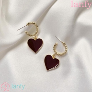 Lanfy ต่างหูแฟชั่น แบบหลายชั้น เคลือบสีแดง สําหรับผู้หญิง