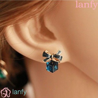 Lanfy ต่างหูสตั๊ด คริสตัล พลอยเทียม น่ารัก สง่างาม ของขวัญ สําหรับผู้หญิง 1 คู่