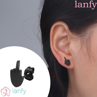 Lanfy ต่างหู แบบสวมนิ้วกลาง สีเงิน สไตล์พังก์ สตรีท สร้างสรรค์ เครื่องประดับ สําหรับผู้ชาย