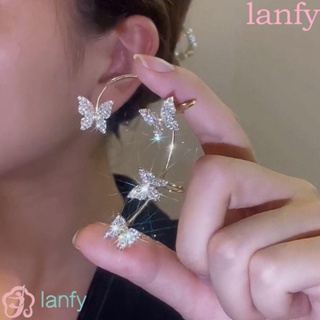 Lanfy ต่างหูตะขอ รูปผีเสื้อ ประดับเพทาย หรูหรา เครื่องประดับแฟชั่น สําหรับผู้หญิง