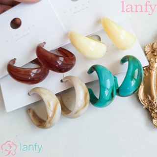 Lanfy ต่างหูอะคริลิคเรซิ่น รูปตัว C เรขาคณิต สไตล์วินเทจ ของขวัญ สําหรับเด็กผู้หญิง