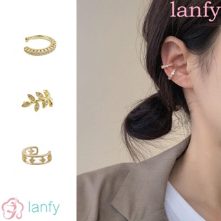 Lanfy ต่างหูห่วง ประดับพลอยเทียม คริสตัล ทรงเรขาคณิต ไม่ต้องเจาะหู