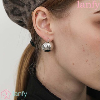 Lanfy ต่างหูห่วง ทรงกลม โลหะ แวววาว สีทอง ฝรั่งเศส เครื่องประดับแฟชั่น สีเงิน ต่างหูรูปตัว U