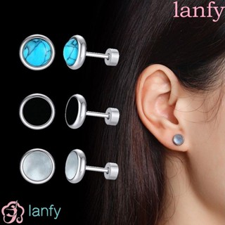 Lanfy ต่างหูสตั๊ด ทรงกลม ขนาดเล็ก หรูหรา สไตล์แฟรี่ แฟชั่นคลาสสิก สําหรับผู้หญิง