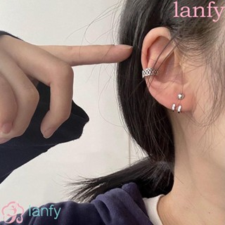 Lanfy ต่างหู เรียบง่าย อินเทรนด์ ลูกปัด ด้านหลัง แขวน เครื่องประดับผู้หญิง