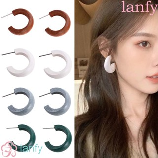 Lanfy ต่างหูห่วง ทรงกลม ขนาดใหญ่ รูปตัว C เรขาคณิต เครื่องประดับแฟชั่น สไตล์เรโทร