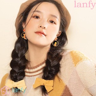 Lanfy ต่างหูสตั๊ด จี้รูปแมว ใบไม้ สไตล์ญี่ปุ่น สําหรับผู้หญิง