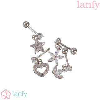 Lanfy ต่างหูสตั๊ด ต่างหูกระดูกอ่อน กระดูกอ่อน สเตนเลส กระดูกอ่อน กระดุม เจาะร่างกาย คริสตัล