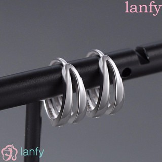 Lanfy ผู้ชาย ห่วง ต่างหูพังก์ เท่ สีเงิน กลวง แฟชั่น เครื่องประดับ ทรงกลม สไตล์เกาหลี ต่างหู