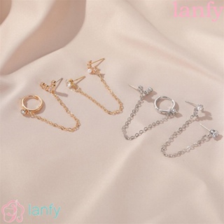 Lanfy ต่างหูห่วงโซ่ยาว ทรงกลม ประดับพู่ รูปสัตว์ เครื่องประดับแฟชั่น สําหรับผู้หญิง