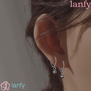 Lanfy ต่างหูห่วง อารมณ์ เรียบง่าย ผู้หญิง เกาหลี ลูกปัด ต่างหูสตั๊ด