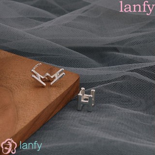 Lanfy ต่างหู ทรงกลม ลายตัวอักษร H สไตล์มินิมอล สีเงิน เครื่องประดับ สําหรับผู้หญิง