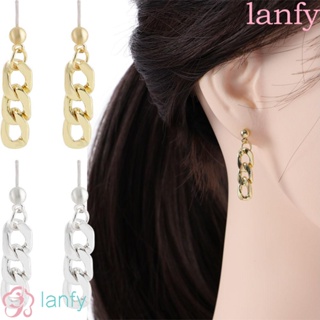 Lanfy ต่างหูสตั๊ด ผู้หญิง โบฮีเมียน พู่โซ่โลหะ เครื่องประดับแฟชั่น