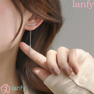 Lanfy ต่างหูชุบเงิน ประดับพลอยเทียม สไตล์เกาหลี เรียบง่าย เครื่องประดับ สําหรับผู้หญิง