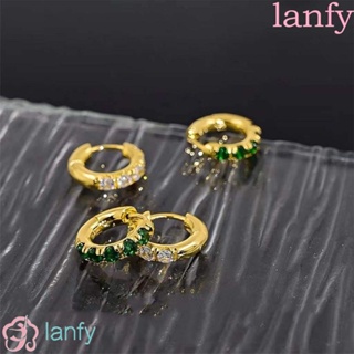 Lanfy ต่างหูห่วง ประดับเพทาย สไตล์เกาหลี แฟชั่น สําหรับผู้หญิง