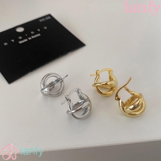 Lanfy ต่างหูสตั๊ด ทองแดง ทรงเรขาคณิต สไตล์เกาหลี วินเทจ เครื่องประดับแฟชั่น สําหรับผู้หญิง