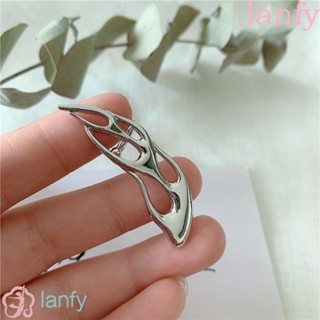 Lanfy ต่างหูโลหะ รูปเปลวไฟ สีเงิน สไตล์โกธิค