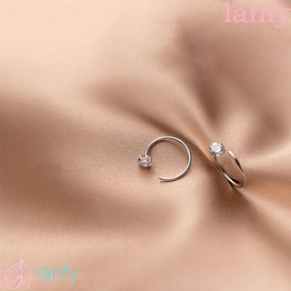 Lanfy ต่างหูห่วงเงินสเตอร์ลิง ประดับเพทาย ขนาดเล็ก เรียบง่าย เครื่องประดับแฟชั่น