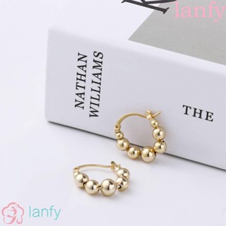 Lanfy ต่างหูห่วง โลหะผสม สีเงิน สไตล์เกาหลี ฝรั่งเศส สําหรับผู้หญิง