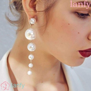 Lanfy ต่างหูระย้า ประดับมุกเทียม ขนาดใหญ่ หรูหรา สําหรับผู้หญิง