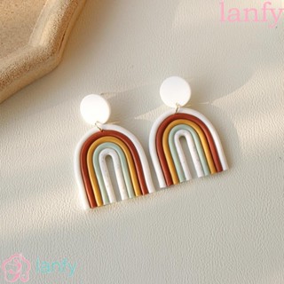 Lanfy ต่างหูสตั๊ด ไล่โทนสีรุ้ง น่ารัก เครื่องประดับแฟชั่น แฮนด์เมด สําหรับผู้หญิง