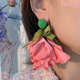 Lanfy เครื่องประดับ ต่างหู ลายดอกไม้ หลากสีสัน สไตล์คลาสสิก โรแมนติก