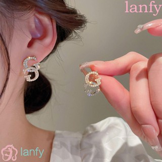 Lanfy ต่างหูระย้า ประดับเพทายคริสตัล เครื่องประดับสตรี