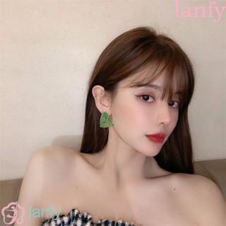 Lanfy ต่างหูสตั๊ด รูปหัวใจ สีขาว สีฟ้า สีเขียว สไตล์วินเทจ