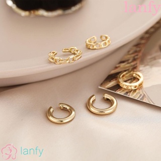 Lanfy ต่างหูคลิป พังก์ รูปตัว C โซ่ ออกแบบ หัวเข็มขัดหู โลหะ หญิงสาว ต่างหูคลิป