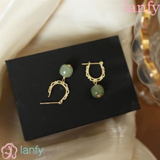 Lanfy ต่างหูหยก ทรงหยดน้ํา เรขาคณิต ดอกไม้ ป้องกันการแพ้ ของขวัญวันเกิด แฟชั่นสําหรับผู้หญิง