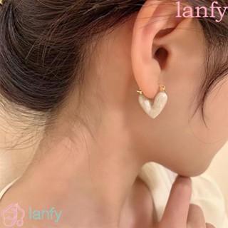 Lanfy ต่างหูสตั๊ด รูปหัวใจ น้ํามันหยด สวยหรู อินเทรนด์ สไตล์ญี่ปุ่น สําหรับผู้หญิง