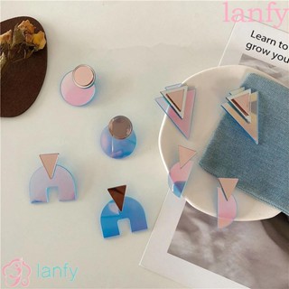 Lanfy ต่างหูสตั๊ด ทรงสามเหลี่ยม เรขาคณิต ทรงกลม สําหรับผู้หญิง