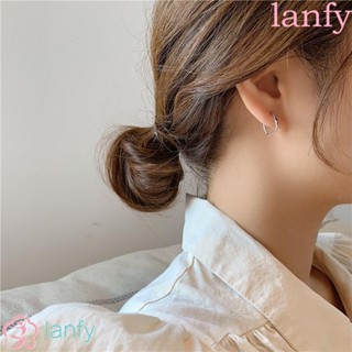 Lanfy ต่างหู รูปตัว C เรขาคณิต โลหะ ทรงสี่เหลี่ยม สไตล์เกาหลี สําหรับผู้หญิง