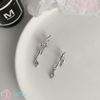 Lanfy ผู้หญิง ห้อย ต่างหู ไม่สมมาตร ของขวัญสุดเท่ บุคลิกภาพ โลหะผสม เพทาย เครื่องประดับ อุปกรณ์เสริม