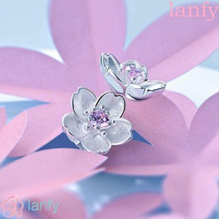 Lanfy ต่างหูซากุระ ประดับเพทาย สีชมพู สีม่วง สําหรับผู้หญิง