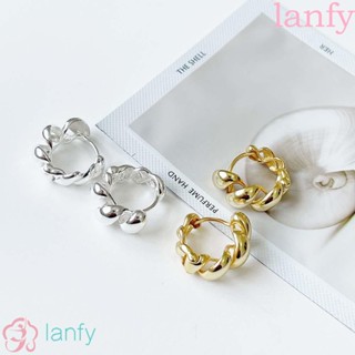 Lanfy ต่างหูห่วง เรียบง่าย ผู้หญิง ฝรั่งเศส วินเทจ เครื่องประดับแฟชั่น