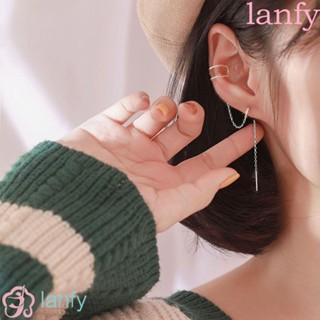 Lanfy ต่างหูห่วงโซ่ยาว ทรงกลม สไตล์พังก์ เครื่องประดับสําหรับผู้หญิง