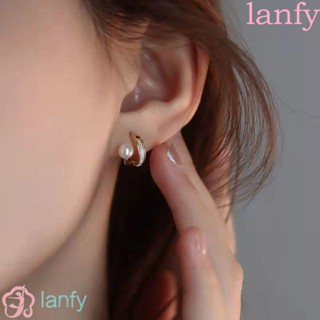 Lanfy ต่างหู ประดับมุกเทียม ผีเสื้อ เรียบง่าย เครื่องประดับแฟชั่น สไตล์เกาหลี ของขวัญ สําหรับผู้หญิง