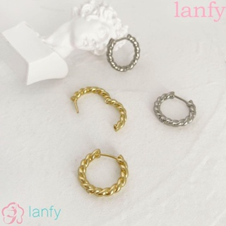 Lanfy ต่างหูโลหะ รูปทรงเรขาคณิต ย้อนยุค ขนาดเล็ก เท่ สกรู ต่างหู สไตล์เกาหลี เรียบง่าย