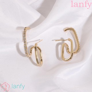 Lanfy ต่างหูสตั๊ด ทรงเรขาคณิต วงกลมคู่ สไตล์พังก์ เรียบง่าย ไม่ซ้ําใคร เครื่องประดับแฟชั่น