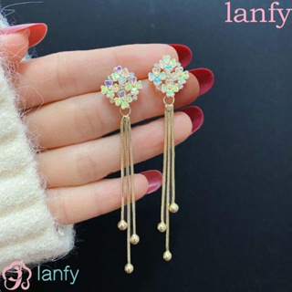 Lanfy ต่างหูสตั๊ด จี้ดอกไม้ เรียบง่าย สไตล์พังก์ หรูหรา สําหรับผู้หญิง