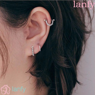 Lanfy ต่างหูสตั๊ด โลหะผสม รูปตัว U เรขาคณิต ประดับพลอยเทียม สําหรับผู้หญิง