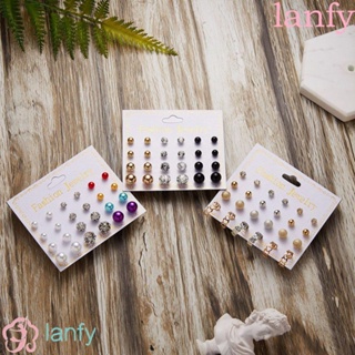 Lanfy ต่างหูสตั๊ด รูปดอกไม้ ใบไม้ ขนาดเล็ก ประดับมุกเทียม เครื่องประดับแฟชั่น